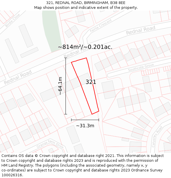 321, REDNAL ROAD, BIRMINGHAM, B38 8EE: Plot and title map