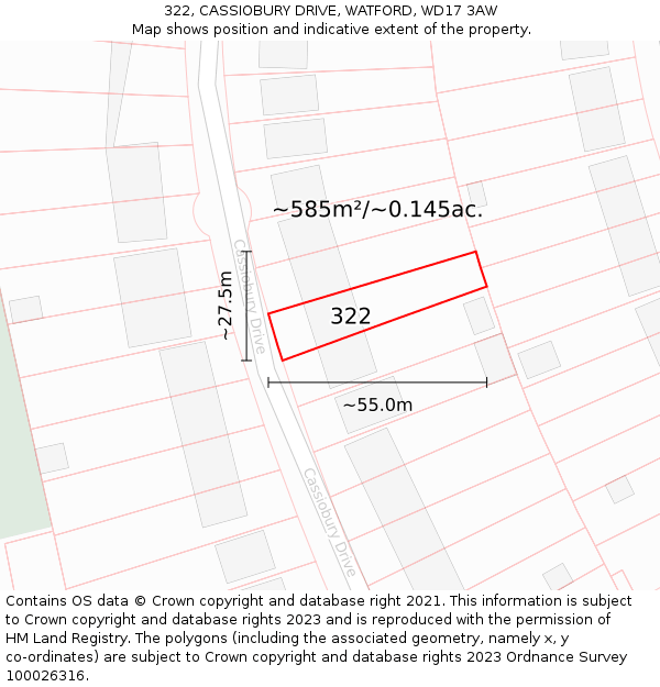 322, CASSIOBURY DRIVE, WATFORD, WD17 3AW: Plot and title map