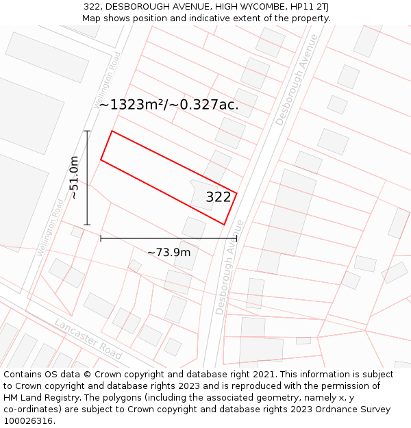 322, DESBOROUGH AVENUE, HIGH WYCOMBE, HP11 2TJ: Plot and title map