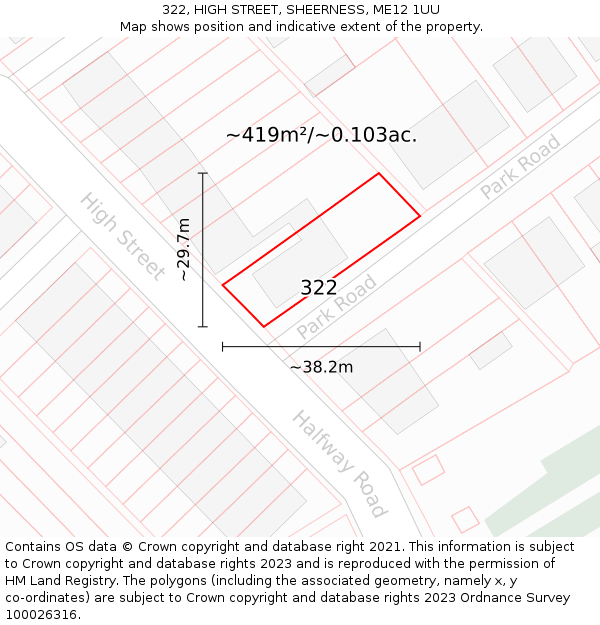 322, HIGH STREET, SHEERNESS, ME12 1UU: Plot and title map