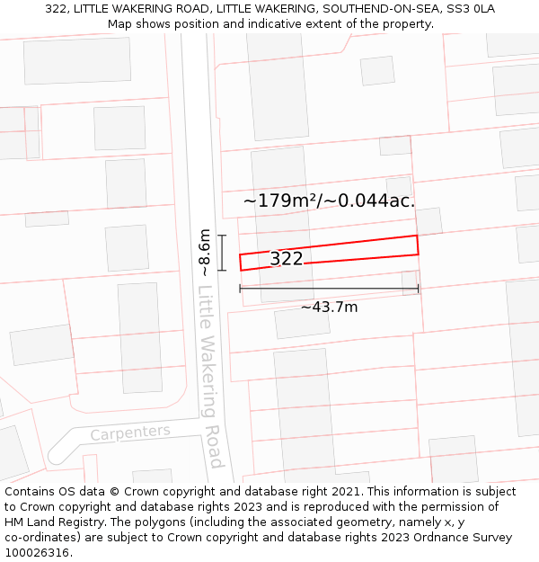 322, LITTLE WAKERING ROAD, LITTLE WAKERING, SOUTHEND-ON-SEA, SS3 0LA: Plot and title map