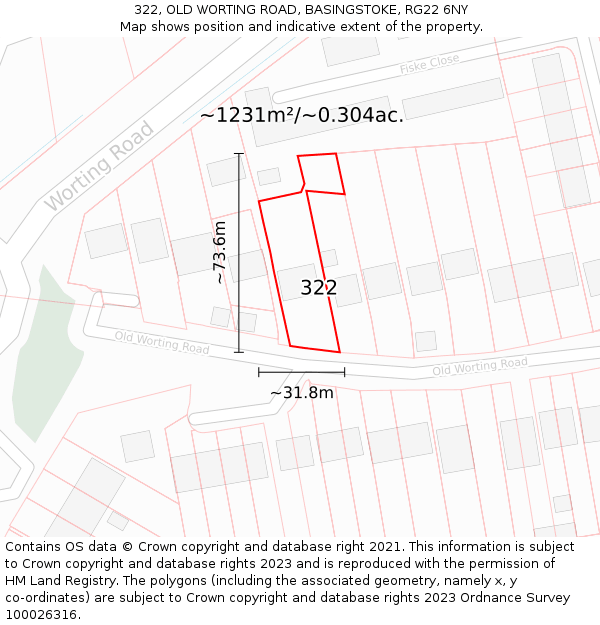 322, OLD WORTING ROAD, BASINGSTOKE, RG22 6NY: Plot and title map