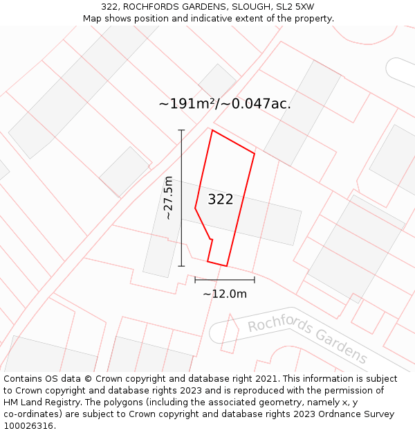 322, ROCHFORDS GARDENS, SLOUGH, SL2 5XW: Plot and title map