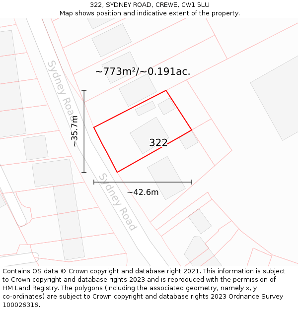 322, SYDNEY ROAD, CREWE, CW1 5LU: Plot and title map
