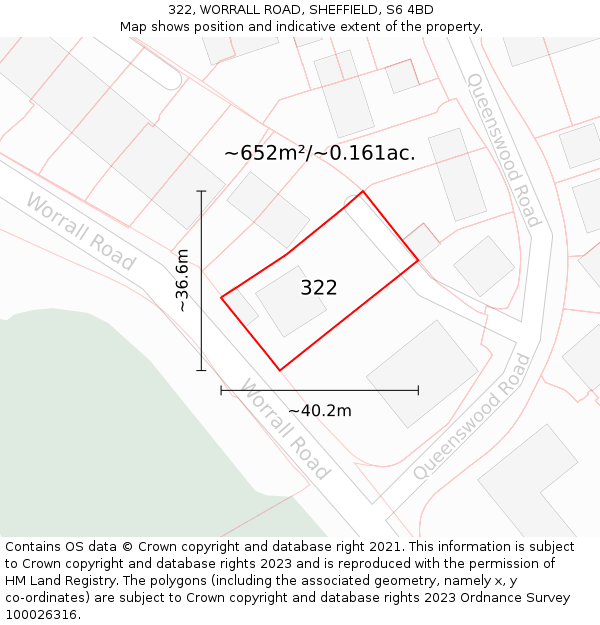322, WORRALL ROAD, SHEFFIELD, S6 4BD: Plot and title map