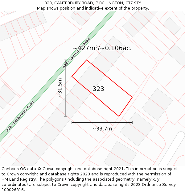 323, CANTERBURY ROAD, BIRCHINGTON, CT7 9TY: Plot and title map