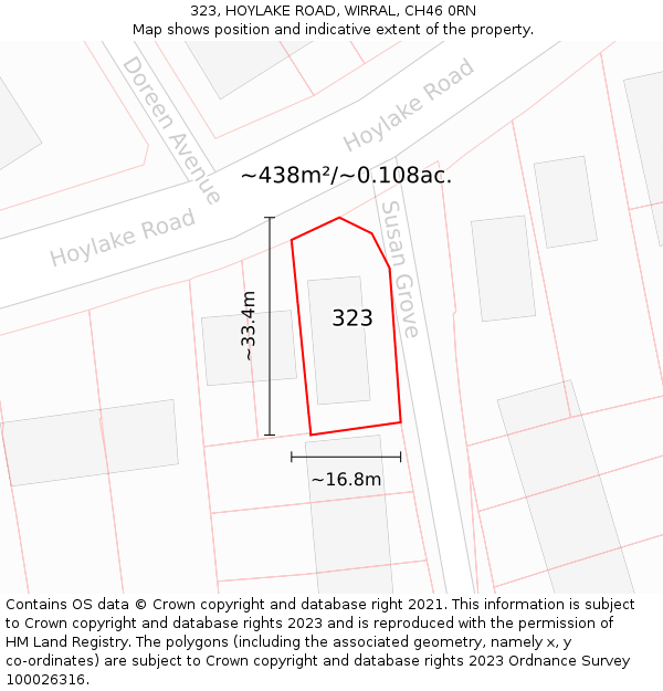 323, HOYLAKE ROAD, WIRRAL, CH46 0RN: Plot and title map