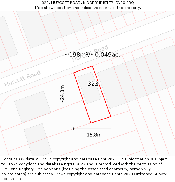 323, HURCOTT ROAD, KIDDERMINSTER, DY10 2RQ: Plot and title map