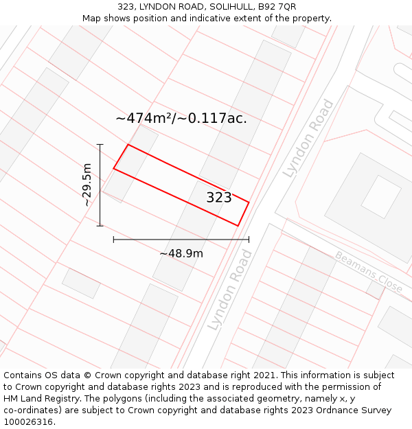 323, LYNDON ROAD, SOLIHULL, B92 7QR: Plot and title map