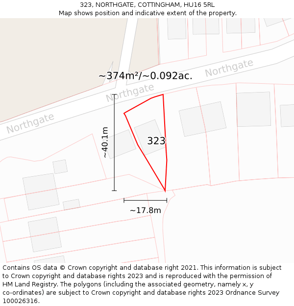 323, NORTHGATE, COTTINGHAM, HU16 5RL: Plot and title map