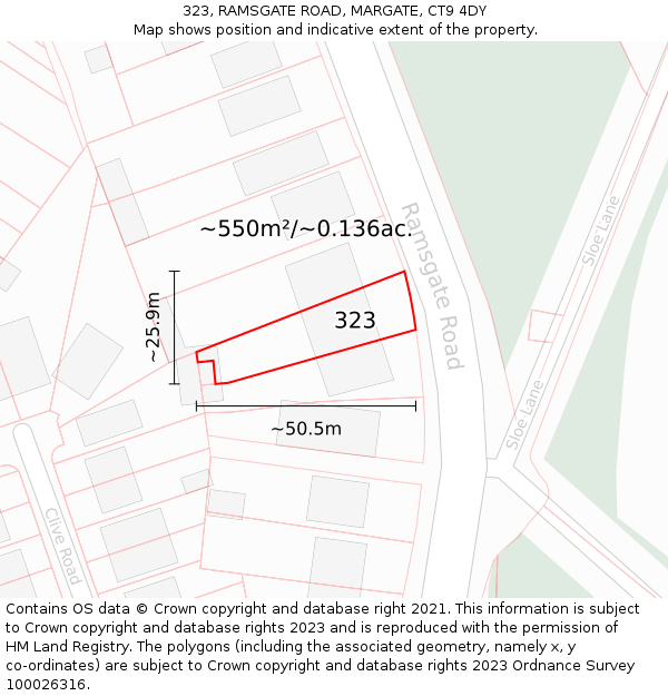 323, RAMSGATE ROAD, MARGATE, CT9 4DY: Plot and title map