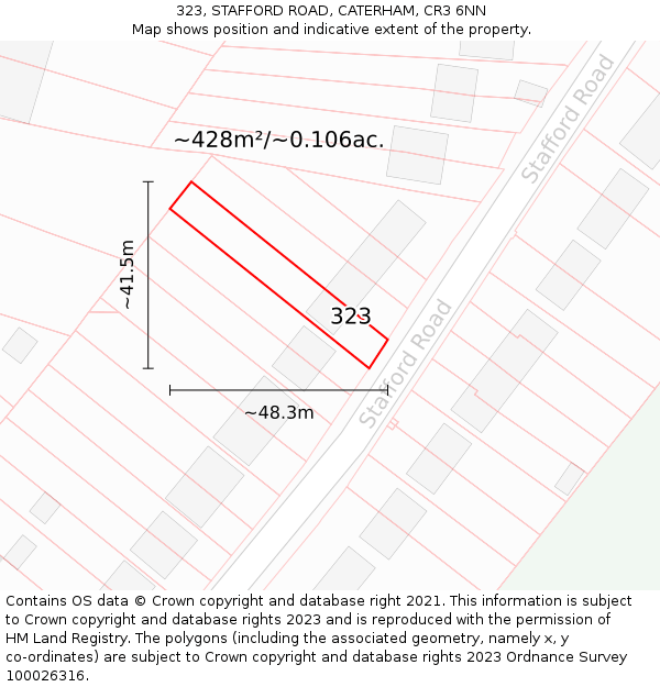 323, STAFFORD ROAD, CATERHAM, CR3 6NN: Plot and title map