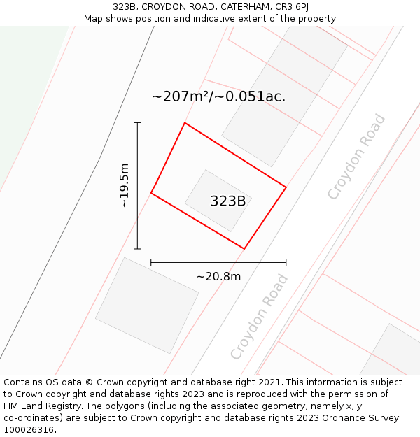 323B, CROYDON ROAD, CATERHAM, CR3 6PJ: Plot and title map