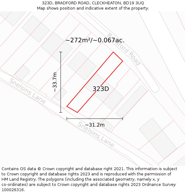 323D, BRADFORD ROAD, CLECKHEATON, BD19 3UQ: Plot and title map