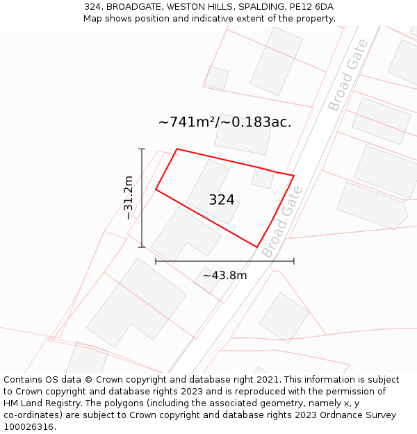 324, BROADGATE, WESTON HILLS, SPALDING, PE12 6DA: Plot and title map