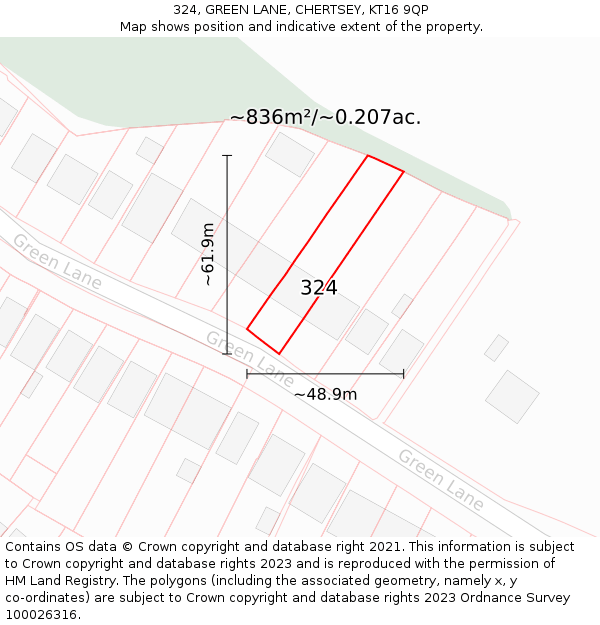 324, GREEN LANE, CHERTSEY, KT16 9QP: Plot and title map