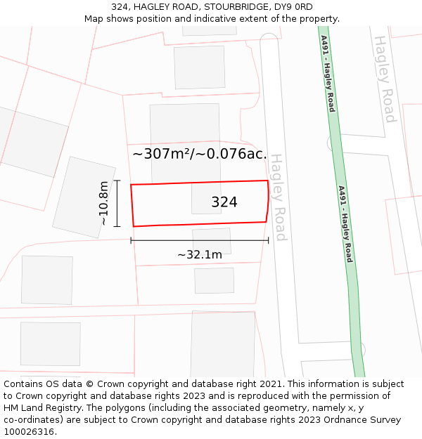 324, HAGLEY ROAD, STOURBRIDGE, DY9 0RD: Plot and title map