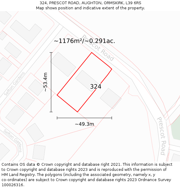 324, PRESCOT ROAD, AUGHTON, ORMSKIRK, L39 6RS: Plot and title map
