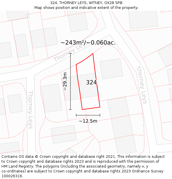 324, THORNEY LEYS, WITNEY, OX28 5PB: Plot and title map