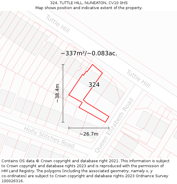 324, TUTTLE HILL, NUNEATON, CV10 0HS: Plot and title map