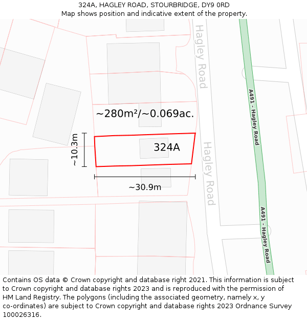 324A, HAGLEY ROAD, STOURBRIDGE, DY9 0RD: Plot and title map