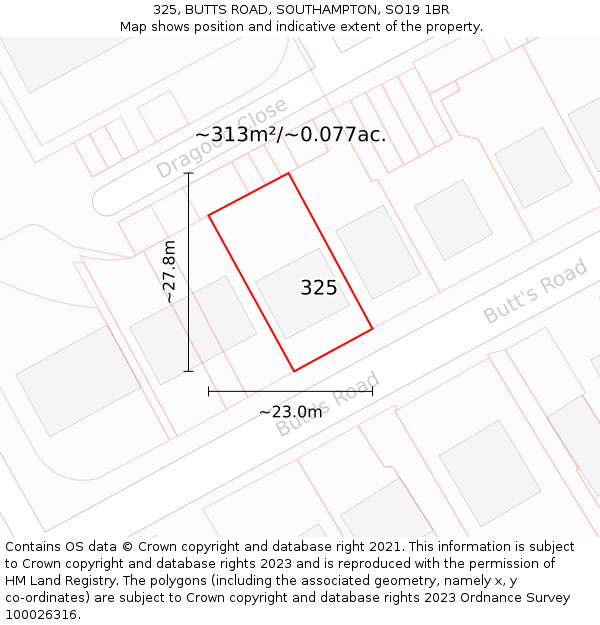 325, BUTTS ROAD, SOUTHAMPTON, SO19 1BR: Plot and title map