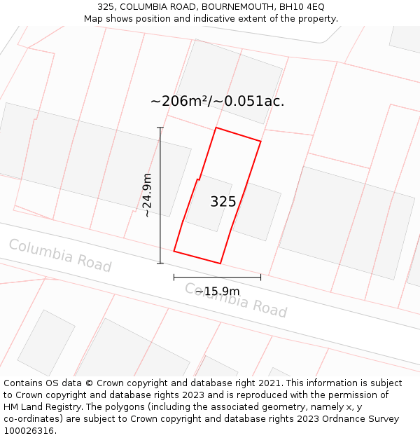 325, COLUMBIA ROAD, BOURNEMOUTH, BH10 4EQ: Plot and title map