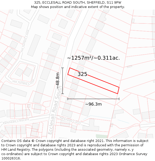 325, ECCLESALL ROAD SOUTH, SHEFFIELD, S11 9PW: Plot and title map