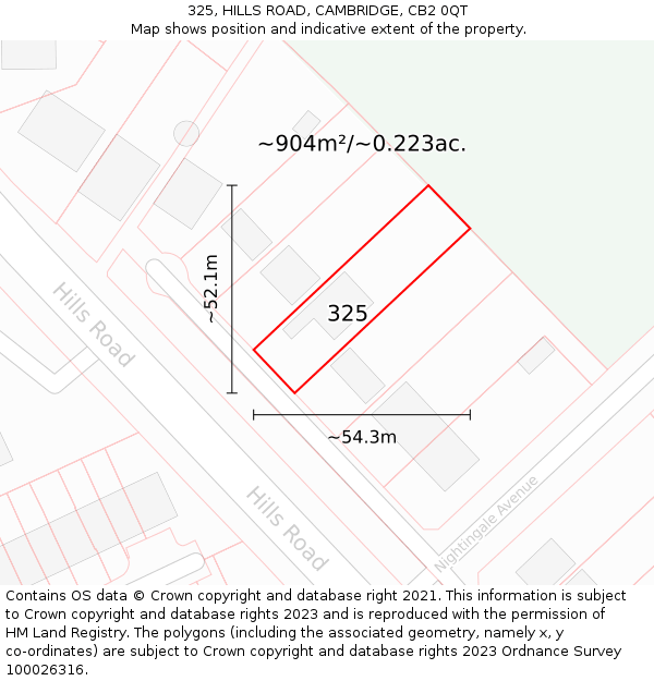 325, HILLS ROAD, CAMBRIDGE, CB2 0QT: Plot and title map