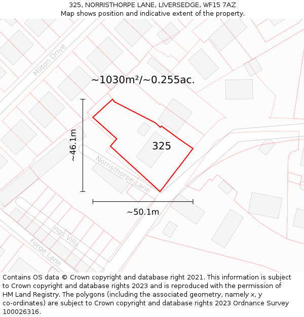 325, NORRISTHORPE LANE, LIVERSEDGE, WF15 7AZ: Plot and title map