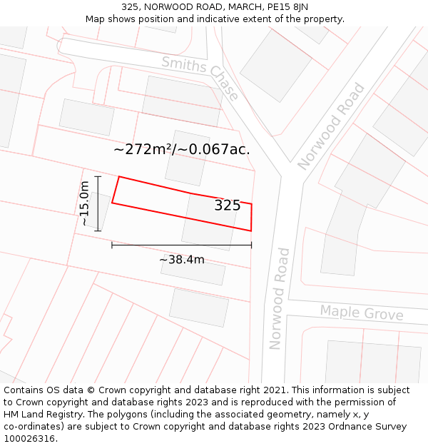 325, NORWOOD ROAD, MARCH, PE15 8JN: Plot and title map
