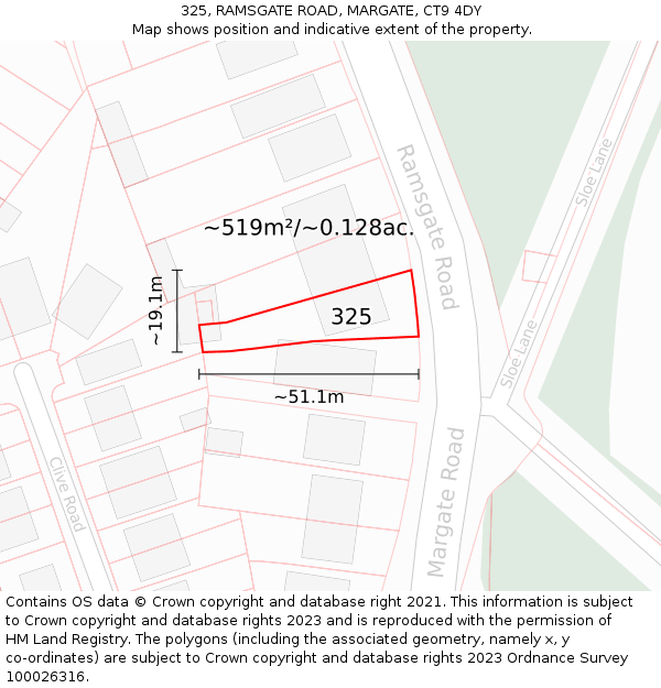 325, RAMSGATE ROAD, MARGATE, CT9 4DY: Plot and title map