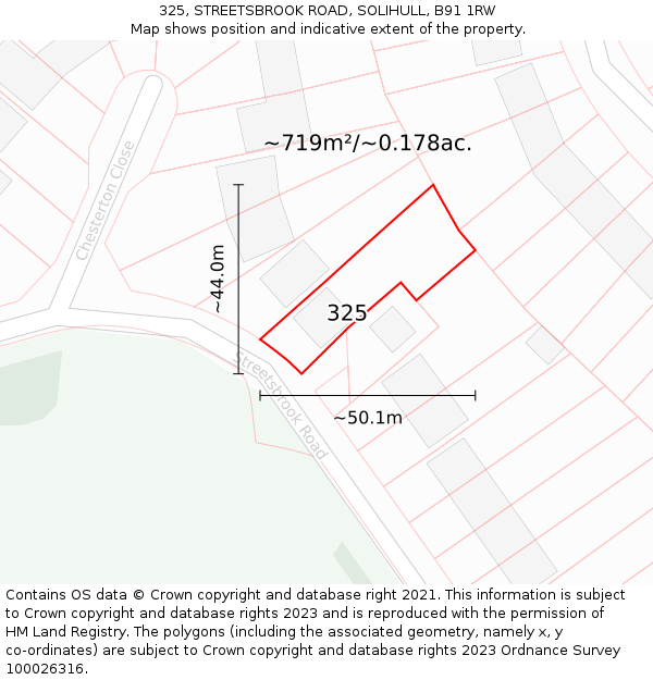 325, STREETSBROOK ROAD, SOLIHULL, B91 1RW: Plot and title map