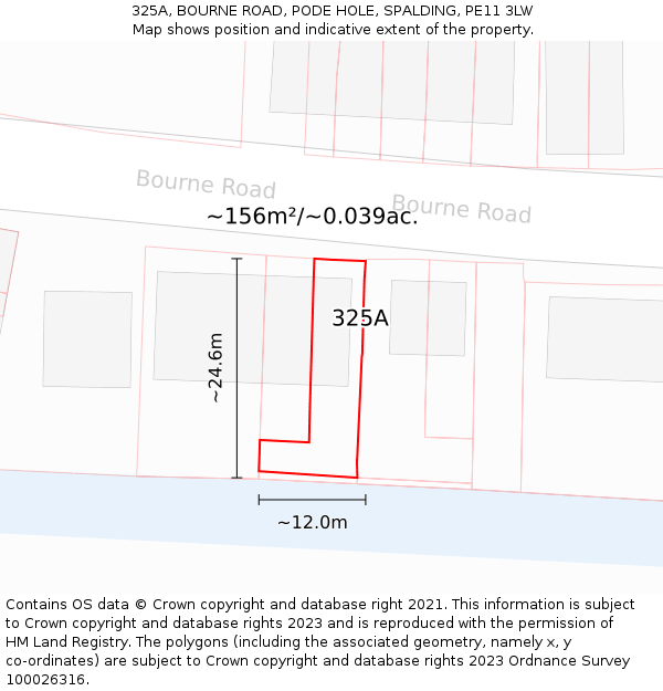 325A, BOURNE ROAD, PODE HOLE, SPALDING, PE11 3LW: Plot and title map