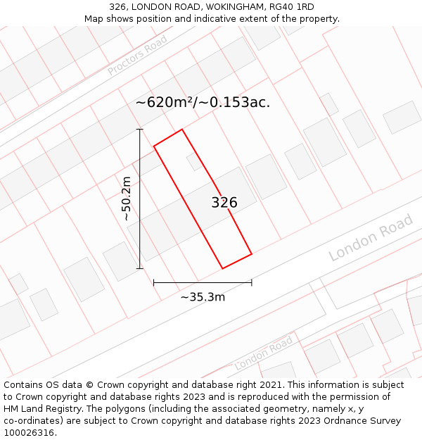 326, LONDON ROAD, WOKINGHAM, RG40 1RD: Plot and title map