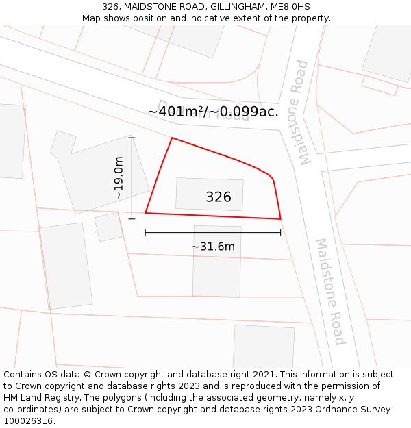 326, MAIDSTONE ROAD, GILLINGHAM, ME8 0HS: Plot and title map