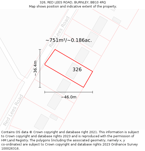 326, RED LEES ROAD, BURNLEY, BB10 4RQ: Plot and title map