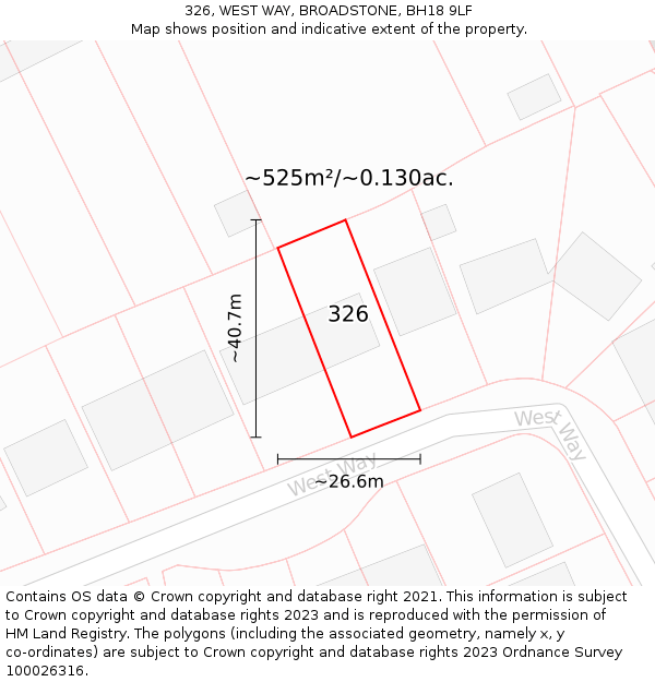 326, WEST WAY, BROADSTONE, BH18 9LF: Plot and title map