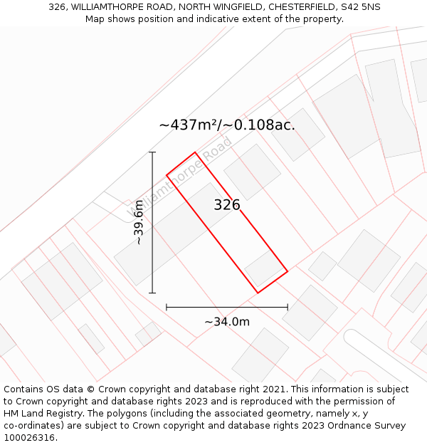 326, WILLIAMTHORPE ROAD, NORTH WINGFIELD, CHESTERFIELD, S42 5NS: Plot and title map