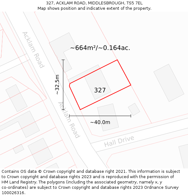 327, ACKLAM ROAD, MIDDLESBROUGH, TS5 7EL: Plot and title map