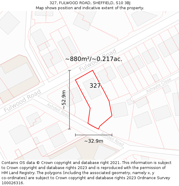 327, FULWOOD ROAD, SHEFFIELD, S10 3BJ: Plot and title map