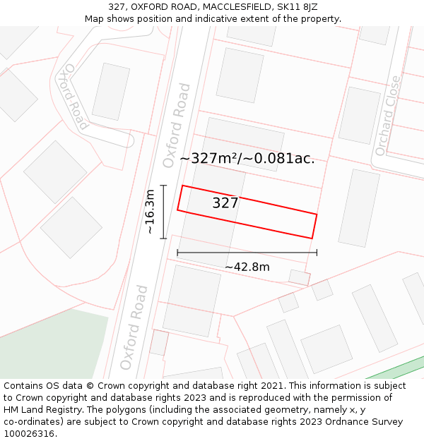327, OXFORD ROAD, MACCLESFIELD, SK11 8JZ: Plot and title map