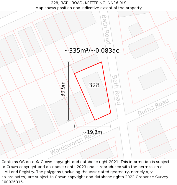 328, BATH ROAD, KETTERING, NN16 9LS: Plot and title map