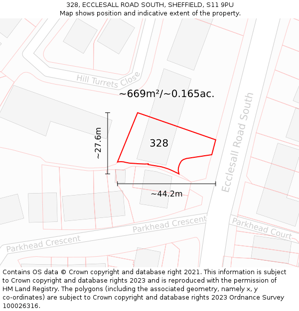 328, ECCLESALL ROAD SOUTH, SHEFFIELD, S11 9PU: Plot and title map