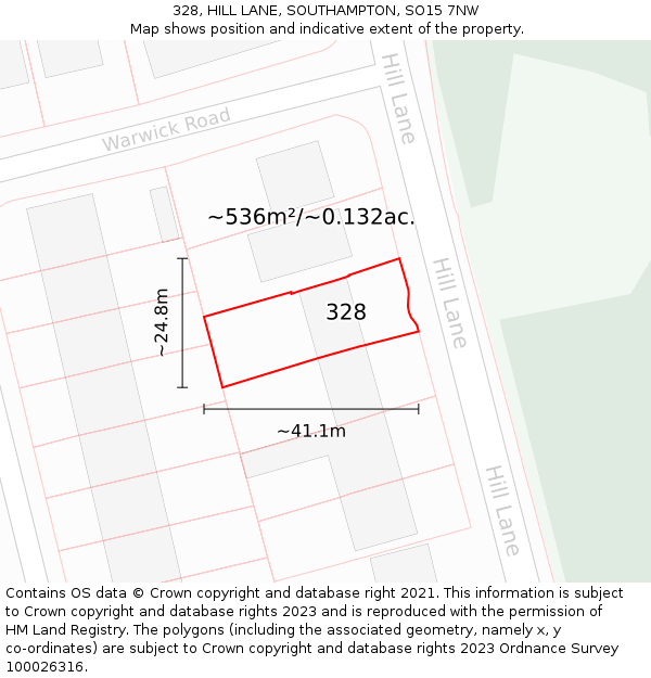 328, HILL LANE, SOUTHAMPTON, SO15 7NW: Plot and title map