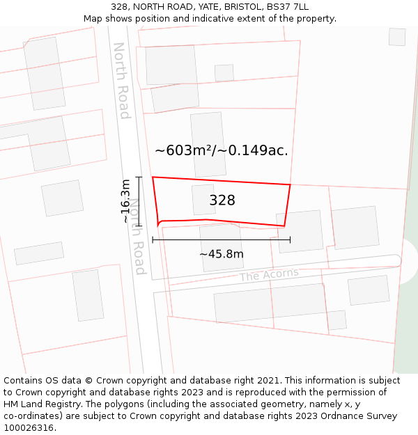 328, NORTH ROAD, YATE, BRISTOL, BS37 7LL: Plot and title map