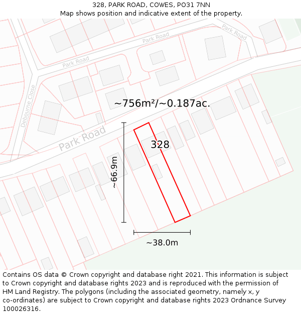 328, PARK ROAD, COWES, PO31 7NN: Plot and title map
