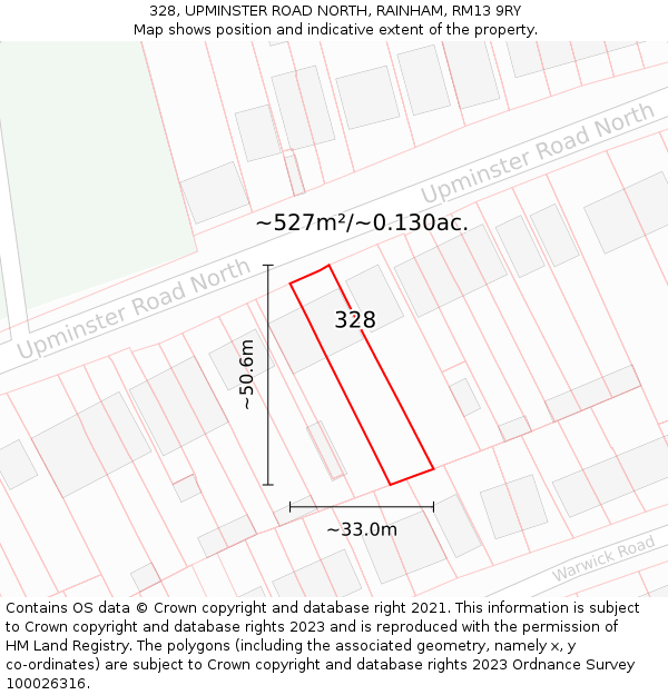 328, UPMINSTER ROAD NORTH, RAINHAM, RM13 9RY: Plot and title map