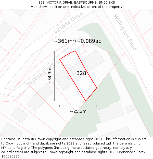 328, VICTORIA DRIVE, EASTBOURNE, BN20 8XS: Plot and title map