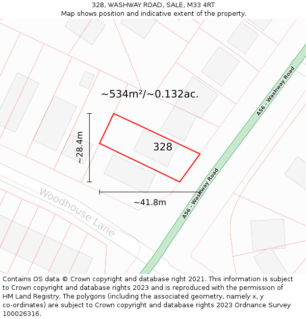 328, WASHWAY ROAD, SALE, M33 4RT: Plot and title map
